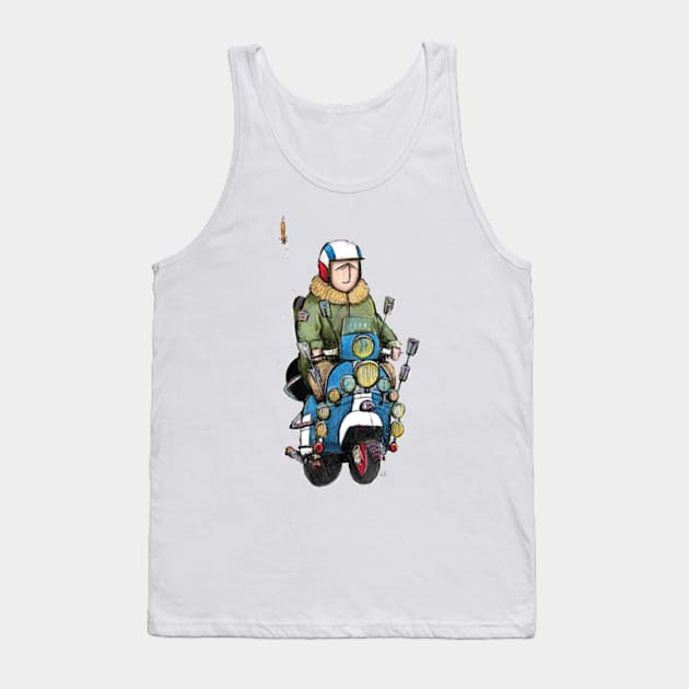 Retro Scooter, Classic Scooter, Scooterist, Scootering, Scooter Rider, Mod Art Tank Top by Scooter Portraits